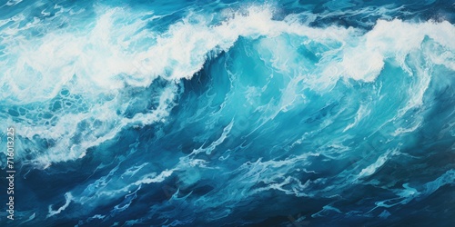 a blue and white painting of the ocean, in the style of dark white and teal, fluid photography, highly textured, dark turquoise and white © TETIANA