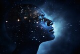 A person's head with a blue background and a starry sky Generative AI