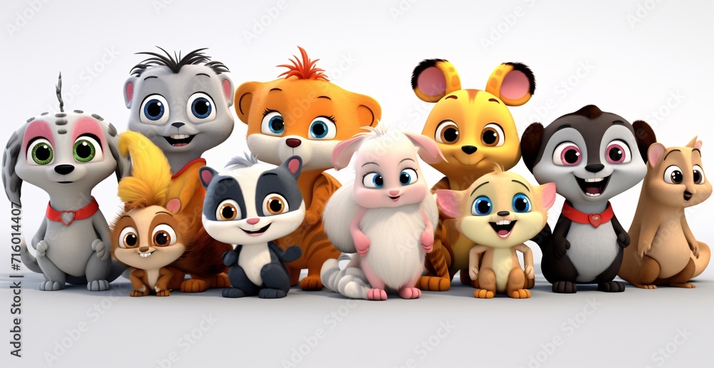 A group of cartoon animals posing for a picture Generative AI A group of cartoon animals posing for a picture Generative AI