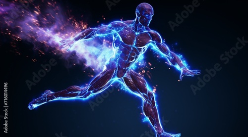 A man's body is lit up with blue light Generative AI © Bipul Kumar