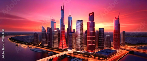 Solar Symphony: Red Sun Illuminates the Urban Skyline