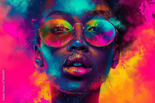 A vibrant portrait emerges as a woman s face becomes a canvas for an explosion of colorful paint splashes  creating a stunning display of artistic expression and individuality