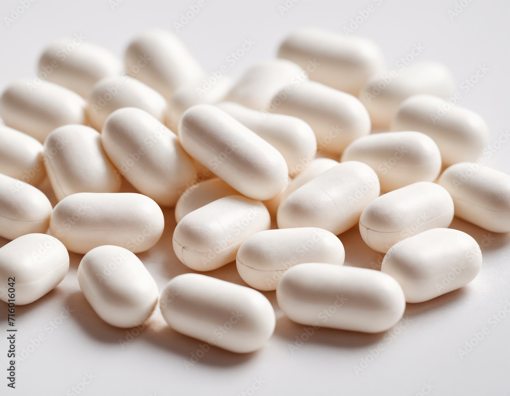 white pills on white background. white pills on white background.