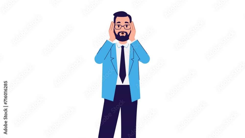 Shocked, amazed, surprised character animation. open mouth and excited, omg, wow reaction. man with hands on face. surprise, win, present, gift concept. modern 2d cartoon style Shocked, amazed, surprised character animation. open mouth and excited, omg, wow reaction. man with hands on face. surprise, win, present, gift concept. modern 2d cartoon style