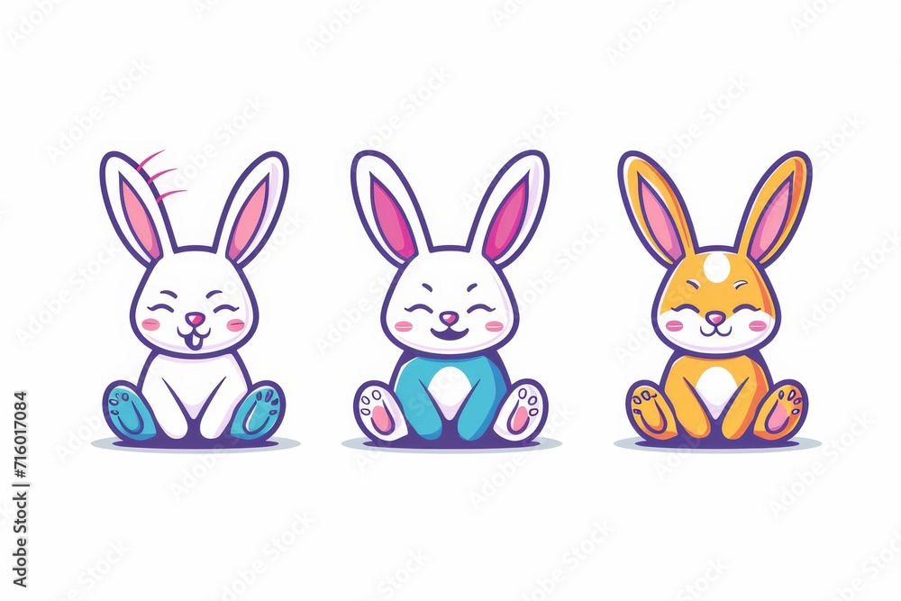 Obraz premium A lively and lovable bunch of cartoon bunnies, drawn with charming clipart style, portraying the joy and innocence of domestic rabbits in a playful and endearing illustration