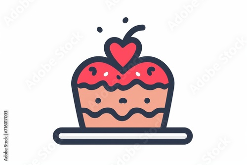 A delectable cake adorned with a heart made of fresh fruit, drawn in a charming cartoon style with a juicy apple as the centerpiece