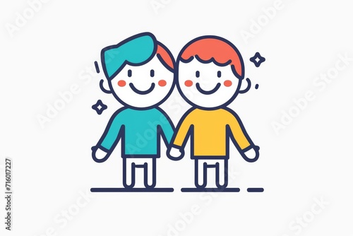 Two animated boys create an adorable illustration as they hold hands in a heartwarming clipart cartoon