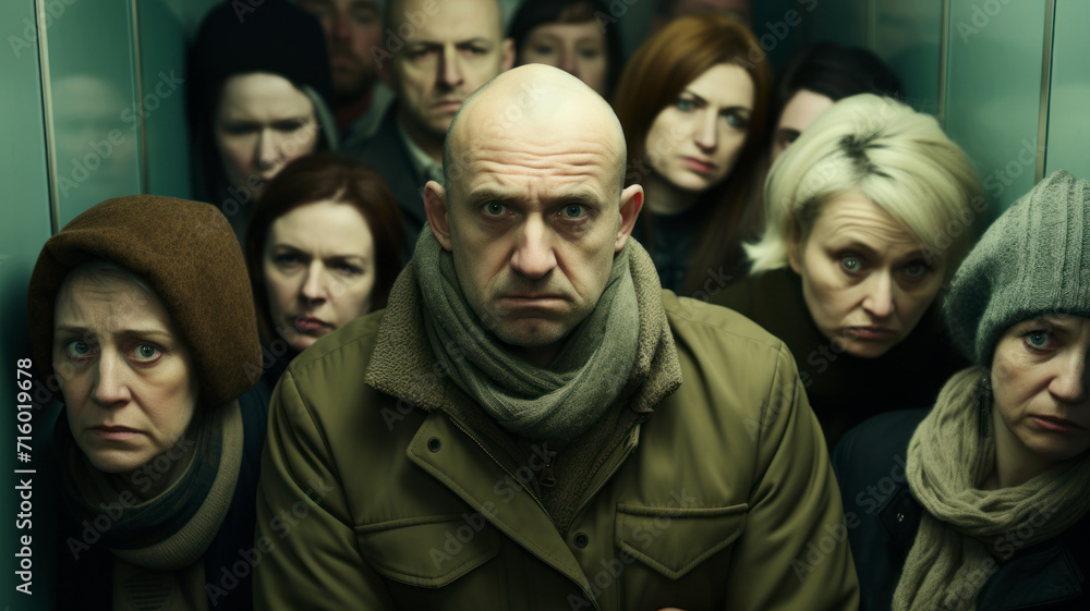 Fototapeta premium Dissatisfied people complaining or waiting in long line