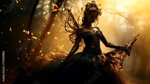Dark beautiful fairy in forest photo