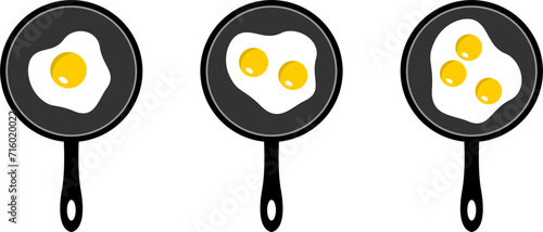 Omelette on a Frying Pan with One Two and Three Eggs Symbol Icon Set. Vector Image.