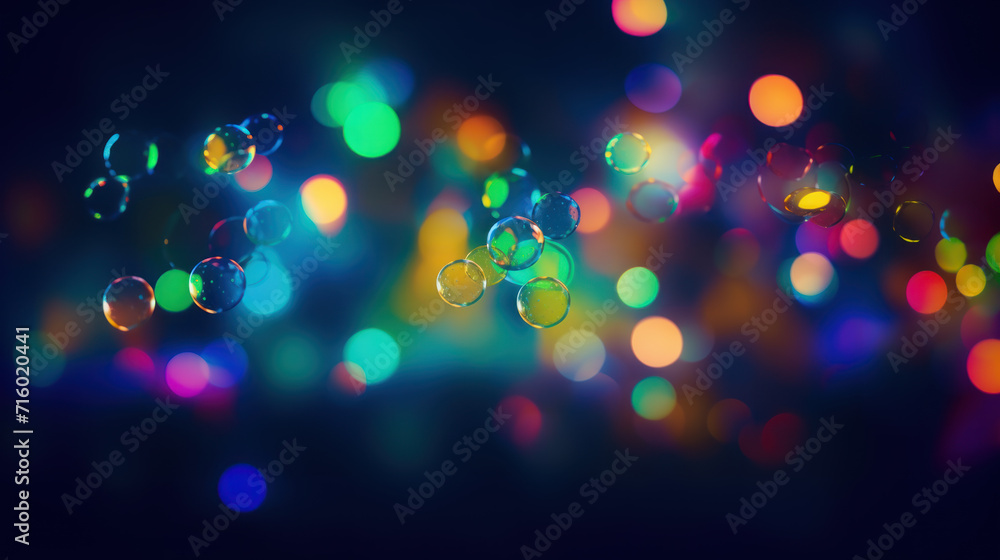 Dark blue defocused background, multi-colored lights bokeh effect