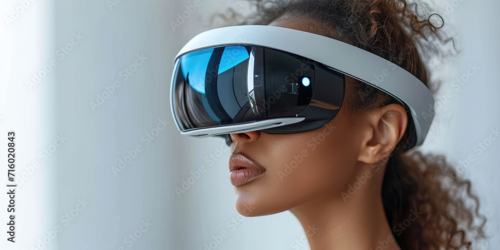 Naklejka premium Woman wearing futuristic VR glasses
