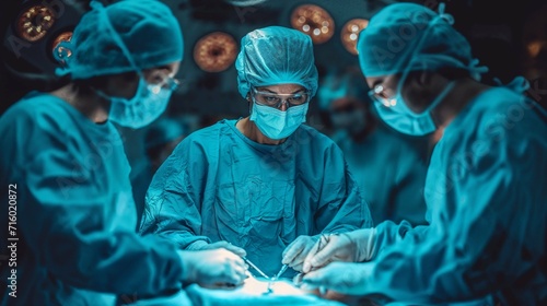 AI generated illustration of focused surgical team operating in a sterile environment photo