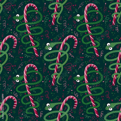 Christmas animals seamless snake and mint candy pattern for wrapping paper and new 2025 year packaging