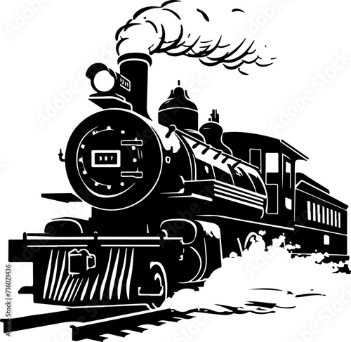 Vintage Steam Locomotive in Full Motion - Classic Black and White Illustration Perfect for Historical Transport and Train Enthusiast Projects