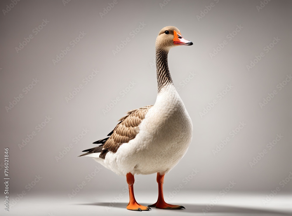 Obraz premium Goose Posing on a White Canvas