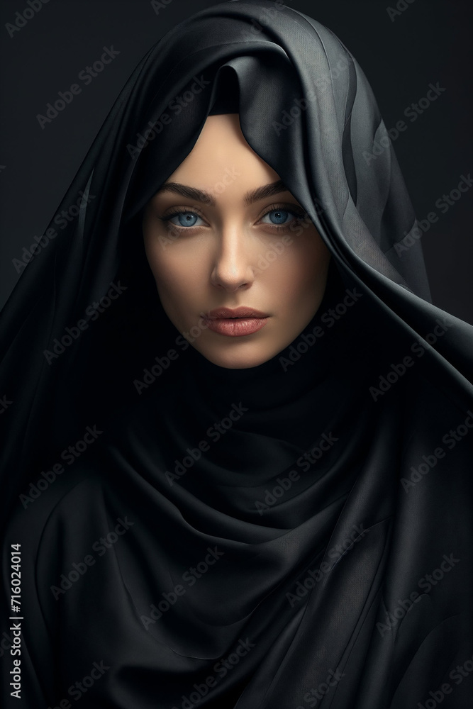 modern black abaya outfit photoshoot of a muslim saudi or arab hijab beautiful woman for modest trendy arab women fashion portrait modern black abaya outfit photoshoot of a muslim saudi or arab hijab beautiful woman for modest trendy arab women fashion portrait