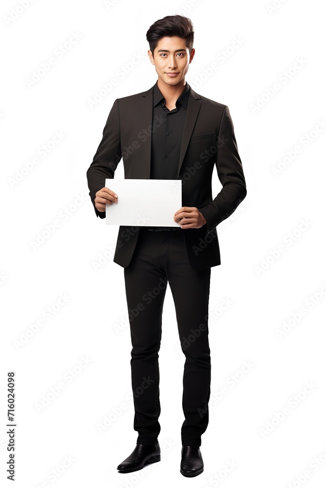 Asian Male Model Presenting Blank Sign, AI Generated Asian Male Model Presenting Blank Sign, AI Generated