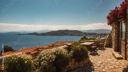 Fototapeta Naklejka Na Ścianę i Meble -  Beautiful street Greece summer day, sea