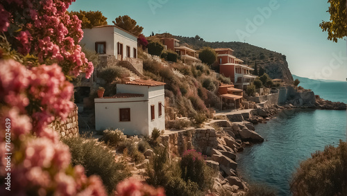 Fototapeta Naklejka Na Ścianę i Meble -  Beautiful street Greece summer day, sea aegean