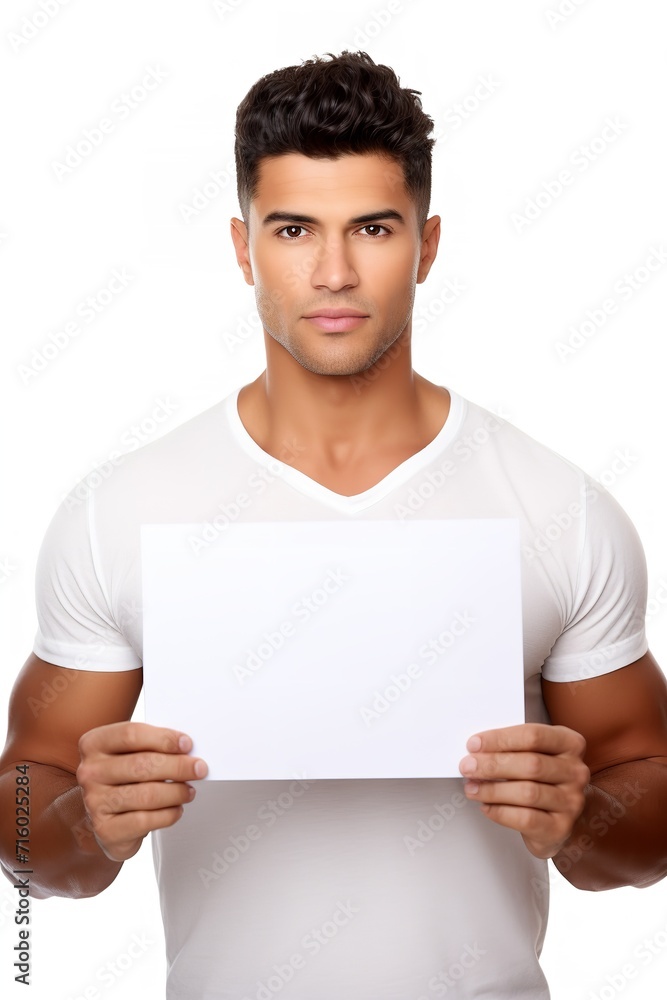 Hispanic Male Model with Blank Sign, AI Generated Hispanic Male Model with Blank Sign, AI Generated