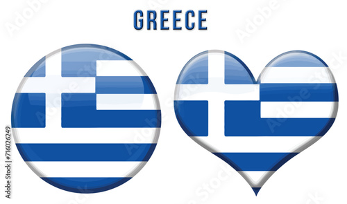 Greek flag in rounded and heart shape buttons