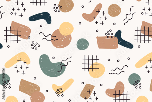 Modern hand drawn plant leaf and tropical shape pattern. Pastel color doodle for fashion design, summer season or natural concept.