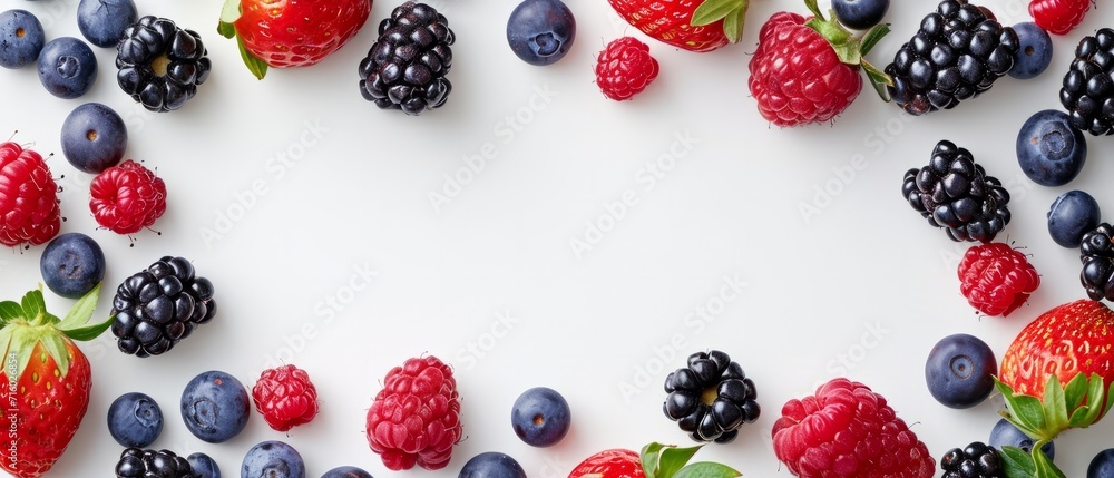 Many Different Berries in the Form of a Frame on a White Background with copy space Many Different Berries in the Form of a Frame on a White Background with copy space
