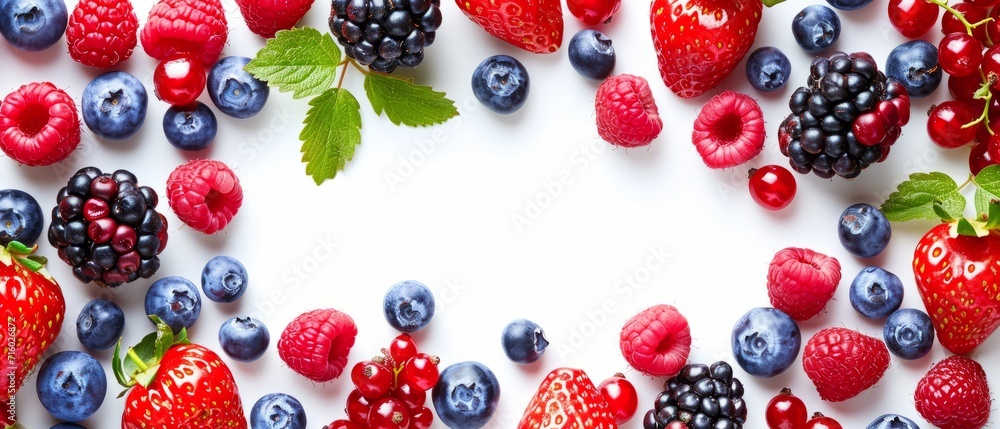 Many Different Berries in the Form of a Frame on a White Background with copy space Many Different Berries in the Form of a Frame on a White Background with copy space