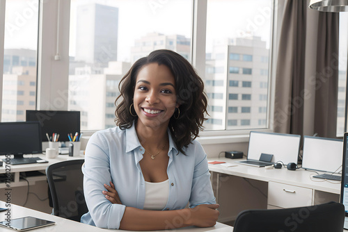 Smiling African American Woman Office Business AI Generated Image photo