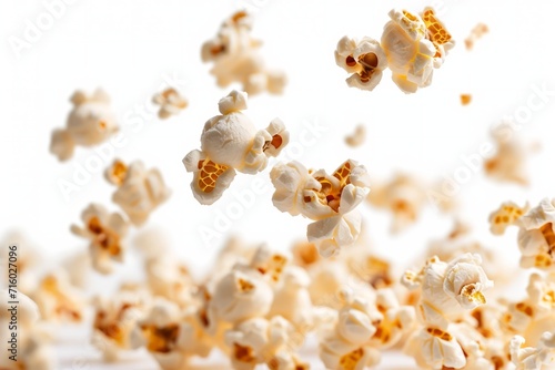 Pack of Salty Popcorns Falling Isolated on a White Background
