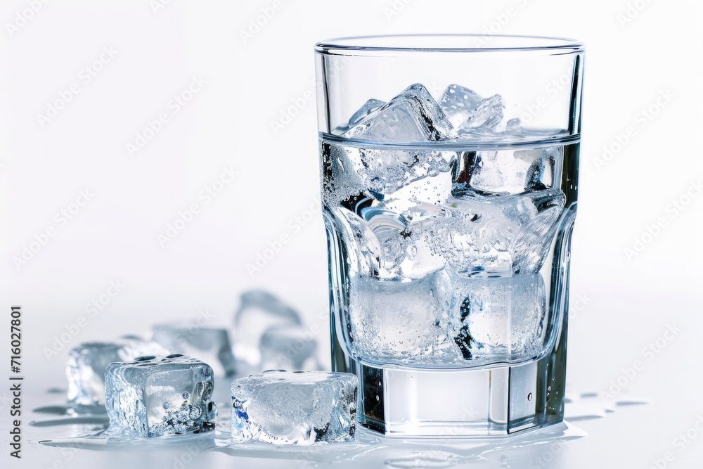 Water with Crushed Ice Cubes in Glass on White Background Water with Crushed Ice Cubes in Glass on White Background