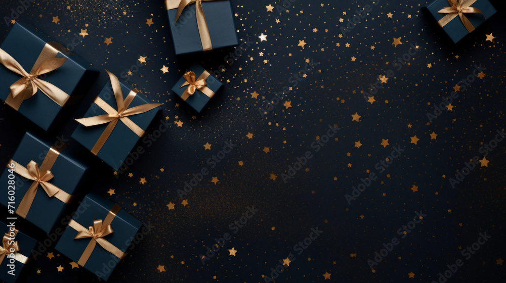 Gift boxes with bows on dark background. Gift boxes with bows on dark background.