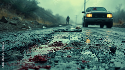 The scene of the murder, traces of blood on the ground photo
