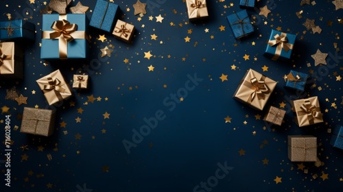 Gift boxes with bows on dark background. © Darcraft