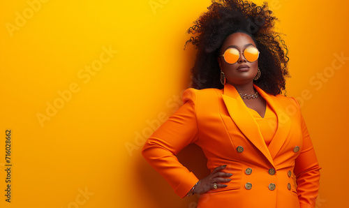 Woman in Striking Orange Blazer, Vibrant Fashion Essence photo