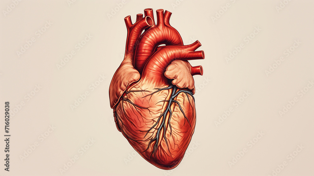 Naklejka premium Drawing of Human Heart on White Background