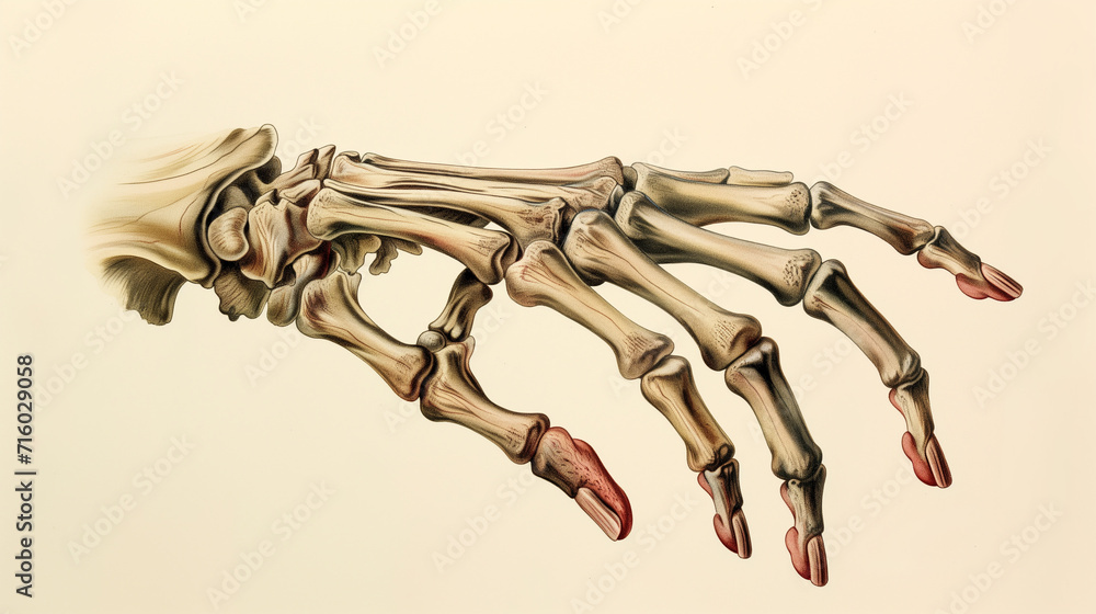 A medical illustration depicting the skeletal structure of the human ...