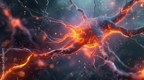 An artistic representation of a neuron firing electrical signals  conveying the complexity of neural communication in the human nervous system