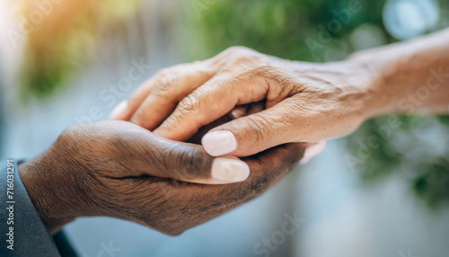young woman and a senior lady  as they share a tender hand-holding moment  symbolizing intergenerational love and care