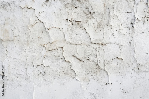 close-up view of a white wall with extensive cracking and peeling paint, revealing layers of decay.