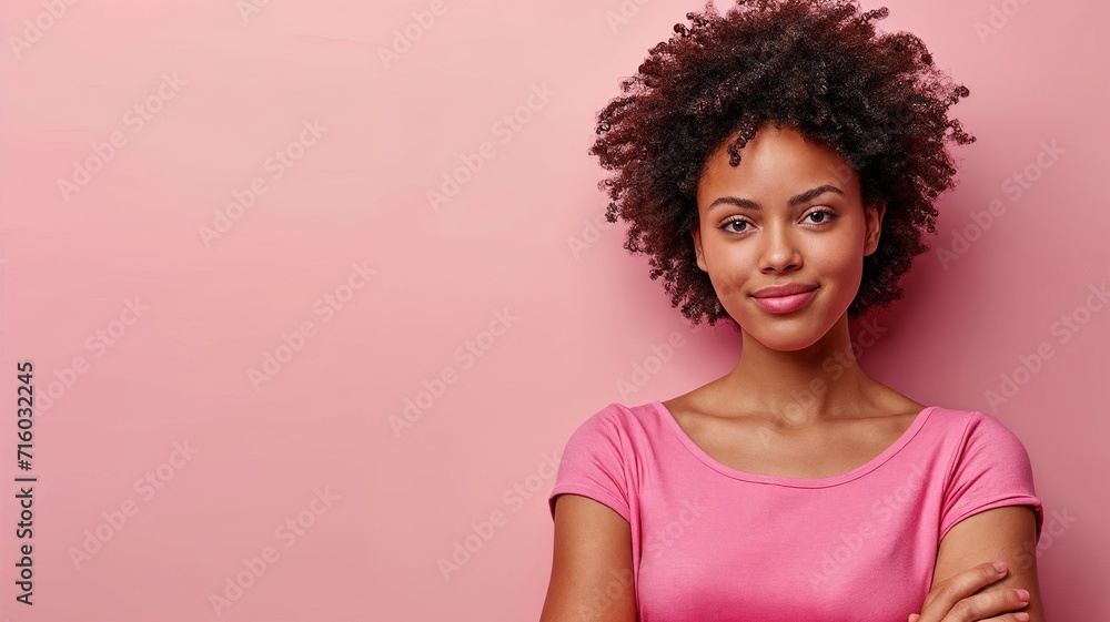Joyful Woman with Curly Hair Commemorating Women's Day Joyful Woman with Curly Hair Commemorating Women's Day