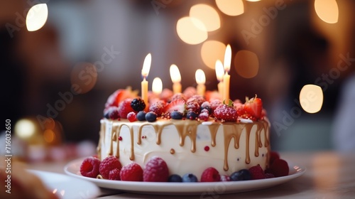 Close-up of a birthday cake of berries