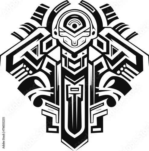 Neo Tribal Symbol tattoo, cyberpunk ornament, isolated  vector, Print for t-shirt, hoodie and sweatshirt or card, poster, techno, tekno photo