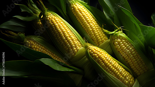 Fresh corn on cobs on wooden table, closeup © bravissimos