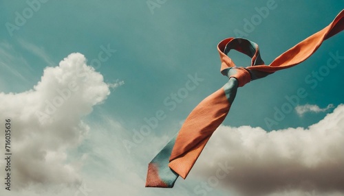 Obraz na płótnie Eccentric image with a tie flying in the air with a cloudy sky in the background