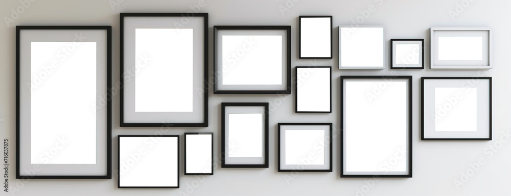 Set of black photo frames over white background. Transparent canvas for copy space Set of black photo frames over white background. Transparent canvas for copy space