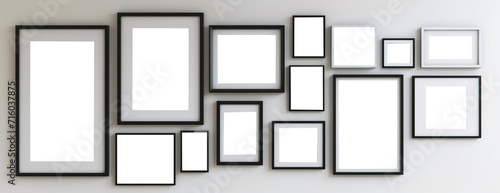 Set of black photo frames over white background. Transparent canvas for copy space