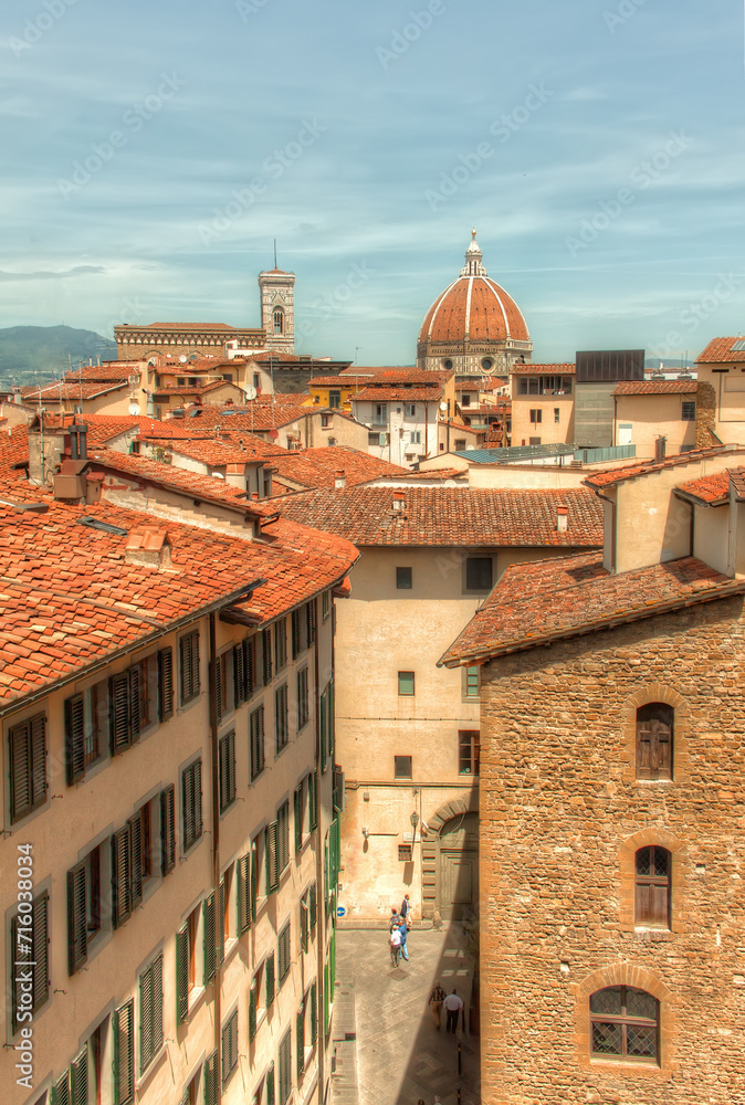 Italian Terracotta Rooftops of Sunny Florence with Duomo, Italy