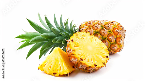 Pineapple with leaves and slices isolated. Ai Generative